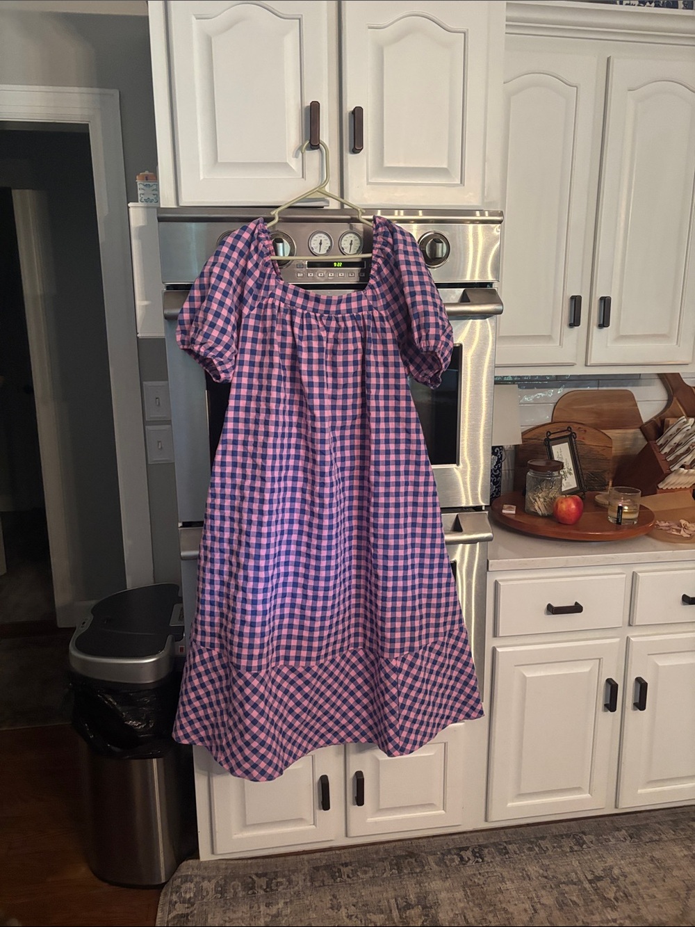 next Purple and Pink Gingham Puff-Sleeve Casual Dress